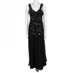 Pre Owned Dior Black Silk Chiffon Crystal Embellished Gown S