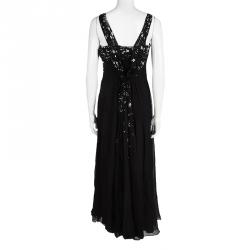 Pre Owned Dior Black Silk Chiffon Crystal Embellished Gown S