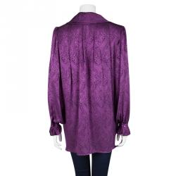 Pre Owned Dior Vintage Purple Paisley Printed Silk Draped Open Front Blouse L