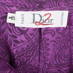 Pre Owned Dior Vintage Purple Paisley Printed Silk Draped Open Front Blouse L