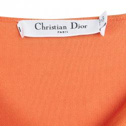 Pre Owned Dior Orange Knit Draped Sleeveless Cowl Neck Dress M