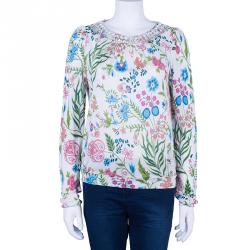 Pre Owned Dior Silk Floral Embellished Top L
