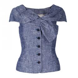Dior Blue Sleeveless Bow Textured Jacket M
