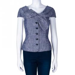 Dior Blue Sleeveless Bow Textured Jacket M