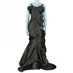 Dior Olive Green Silk Taffeta Gown S