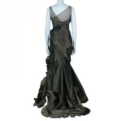 Dior Olive Green Silk Taffeta Gown S