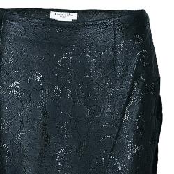 Pre Owned Dior Black Leather Laser Cut Skirt M