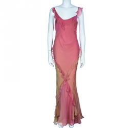 Dior Pastel Pink Ruffle Detail Silk Dress M