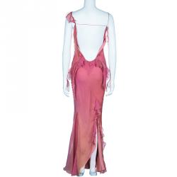 Dior Pastel Pink Ruffle Detail Silk Dress M