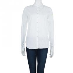 Pre Owned Dior White Embroidered Crochet Detail Button Down Cotton Shirt S