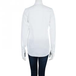 Pre Owned Dior White Embroidered Crochet Detail Button Down Cotton Shirt S