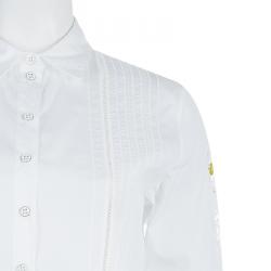 Pre Owned Dior White Embroidered Crochet Detail Button Down Cotton Shirt S