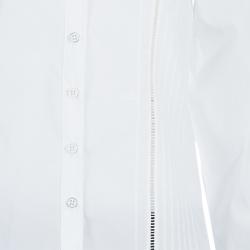 Pre Owned Dior White Embroidered Crochet Detail Button Down Cotton Shirt S