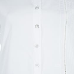 Pre Owned Dior White Embroidered Crochet Detail Button Down Cotton Shirt S