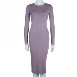 Dior Mauve Knit Bodycon Long Sleeve Maxi Dress S