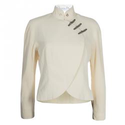 Dior Cream Frog Button Closure Mandarin Collar Jacket M