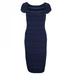 Pre Owned Dior Navy Blue Cut Out Detail Short Sleeve Lined Dress M