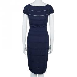Pre Owned Dior Navy Blue Cut Out Detail Short Sleeve Lined Dress M