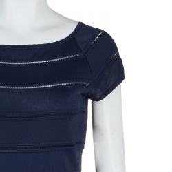 Pre Owned Dior Navy Blue Cut Out Detail Short Sleeve Lined Dress M