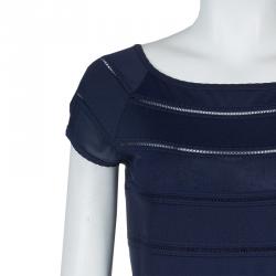 Pre Owned Dior Navy Blue Cut Out Detail Short Sleeve Lined Dress M