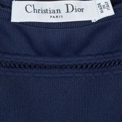 Pre Owned Dior Navy Blue Cut Out Detail Short Sleeve Lined Dress M