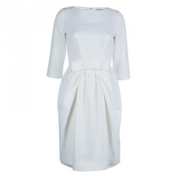 Dior Cream Textured Cotton Bow Detail Dress M