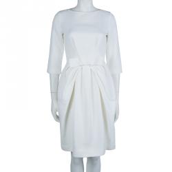 Dior Cream Textured Cotton Bow Detail Dress M