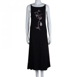 Dior Black Silk Embellished Floral Motif Detail Sleeveless Dress S