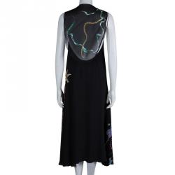 Dior Black Silk Embellished Floral Motif Detail Sleeveless Dress S
