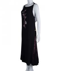Dior Black Silk Embellished Floral Motif Detail Sleeveless Dress S