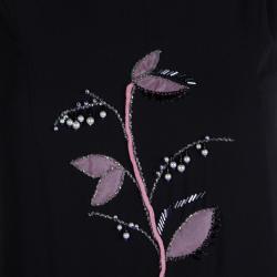 Dior Black Silk Embellished Floral Motif Detail Sleeveless Dress S