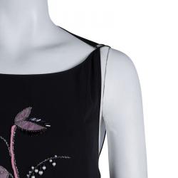Dior Black Silk Embellished Floral Motif Detail Sleeveless Dress S