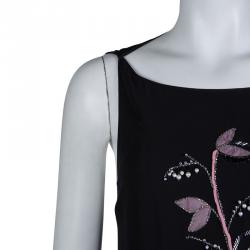 Dior Black Silk Embellished Floral Motif Detail Sleeveless Dress S