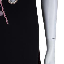 Dior Black Silk Embellished Floral Motif Detail Sleeveless Dress S