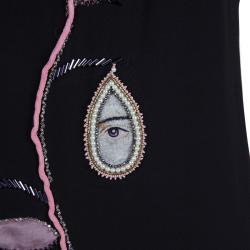 Dior Black Silk Embellished Floral Motif Detail Sleeveless Dress S