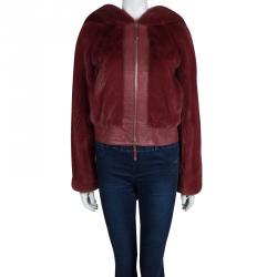 Pre Owned Dior Red Mink Fur and Leather Hooded Jacket S