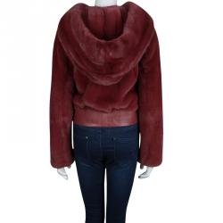 Pre Owned Dior Red Mink Fur and Leather Hooded Jacket S