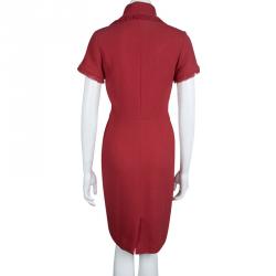 Dior Red Wool Double Breasted Short Sleeve Dress S