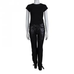 Pre Owned Dior Black Leather Buckle Detail High Waist Pants S