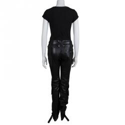 Pre Owned Dior Black Leather Buckle Detail High Waist Pants S