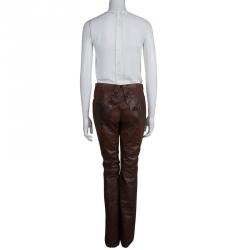 Dior Brown Leather Eyelet Detail Boot Cut Pants M