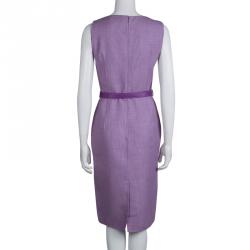 Pre Owned Dior Purple Jacquard Wool Belted Sleeveless Dress M
