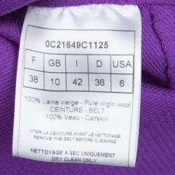 Pre Owned Dior Purple Jacquard Wool Belted Sleeveless Dress M