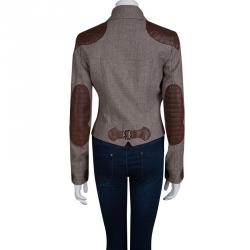 Dior Brown Leather Patch Detail Tweed Jacket M