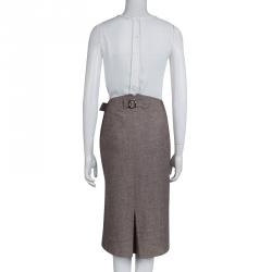 Pre Owned Dior Brown Buckle Detail Tweed Skirt M
