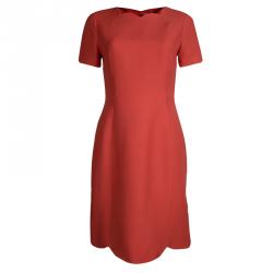 Pre Owned Dior Red Wool Scalloped Bottom Shift Dress M