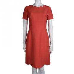 Pre Owned Dior Red Wool Scalloped Bottom Shift Dress M