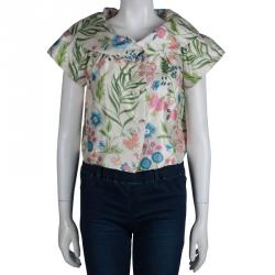 Dior Cream Floral Printed Cropped Short Sleeve Jacket M