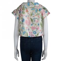 Dior Cream Floral Printed Cropped Short Sleeve Jacket M