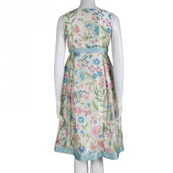 Dior Cream Floral Printed Silk Bow Detail Sleeveless Dress S